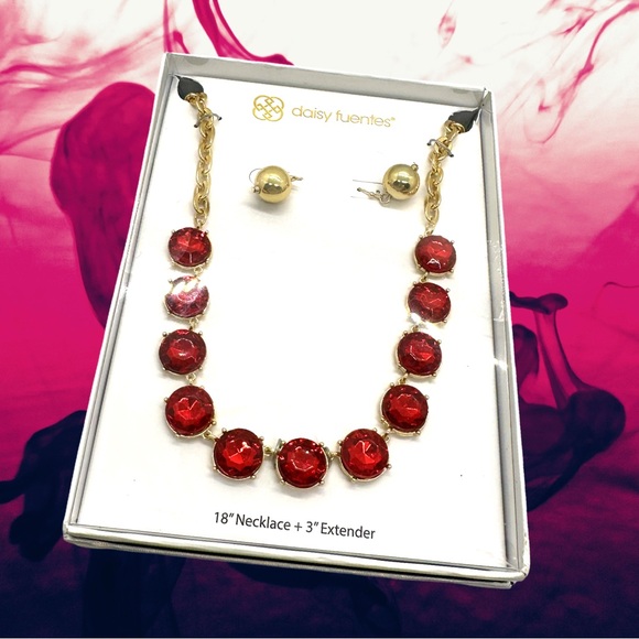 🆕Daisy Fuentes Women’s Red and Gold Gemstone Necklace & Earrings Set❤️❤️ - Picture 1 of 6